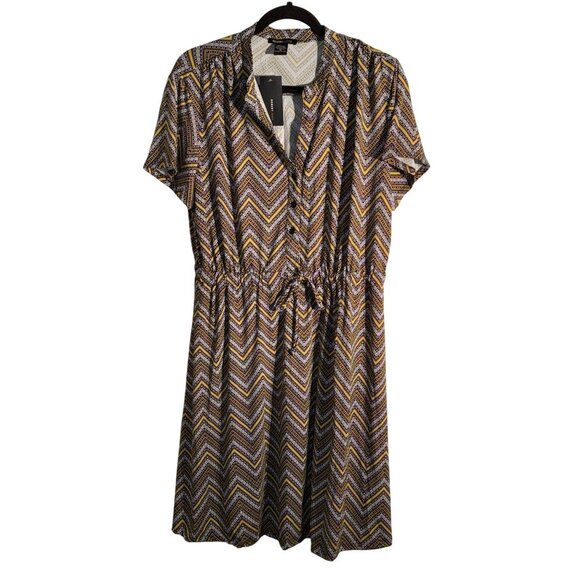 Robert Louis XL Chevron Pattern Dress Yellow & Black Polyester Spandex - Picture 1 of 8